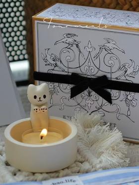 陶瓷款 可爱卡通猫咪桌面烛台 取暖喵创意摆件 家居装饰品