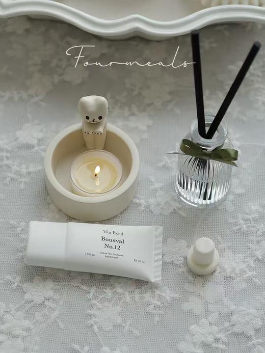 陶瓷款 可爱卡通猫咪桌面烛台 取暖喵创意摆件 家居装饰品 商品图2