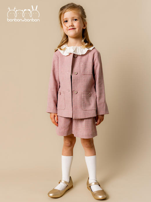 复古编织感棉麻外套短裤套装 商品图0