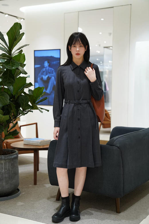 【高品质私服】【IC翻领长袖打褶连衣裙】具有良好弹性和柔软手感，穿着舒适G1604-CC【无标出货 介意慎拍】 商品图1