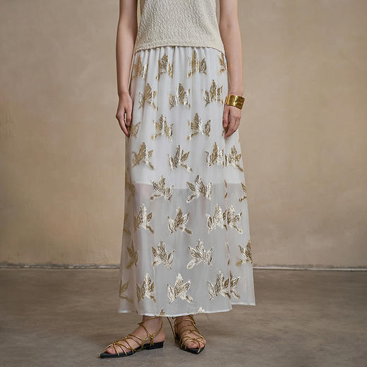 【林栖设计小店】花影鎏光|米白色半身裙抽褶宽松显瘦2026早春新款裙子女1961088 商品图1