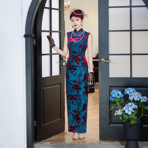 新款弹力修身名媛新中式改良旗袍加长款NL 商品图1