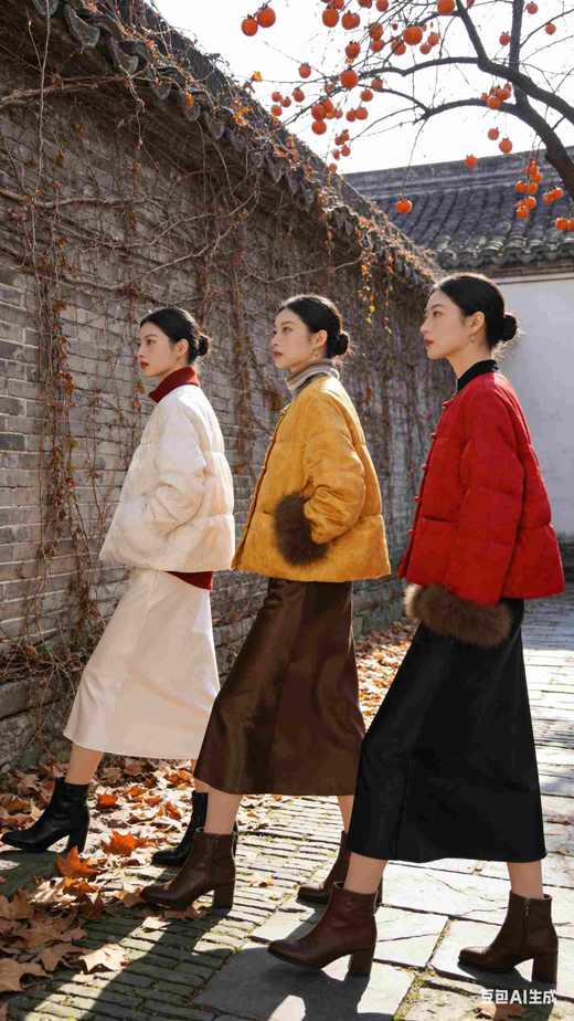 589902红黄白三色国风狐狸袖羽绒服， 商品图6