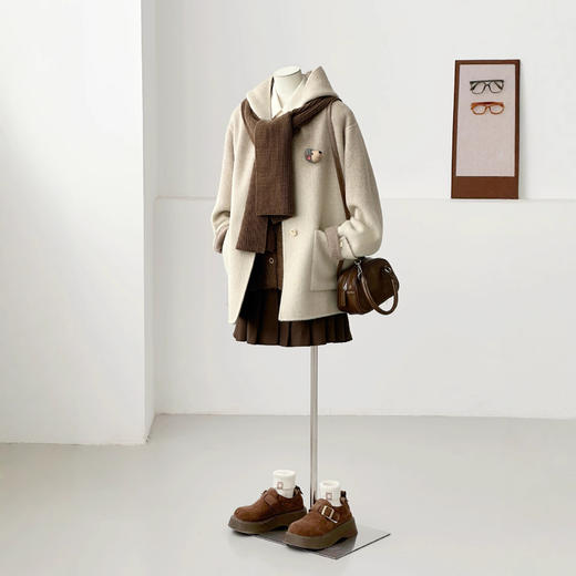 【柔米拿铁】2025设计感秋冬渐变色韩系百搭减龄学院连帽羊毛大衣！ 商品图0