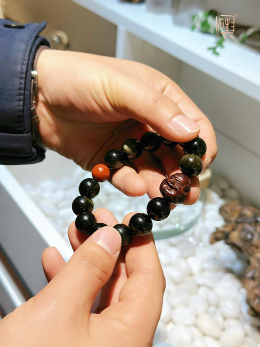 三生石禅.小叶紫檀木四面佛➕金曜石设计手链 商品图7