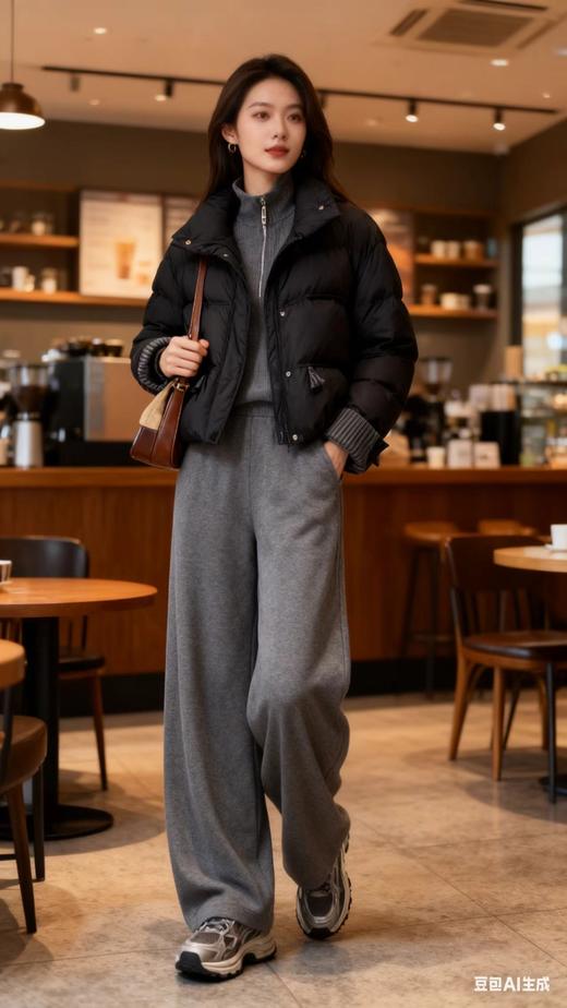 580322条纹翻边袖短款羽绒服 商品图2