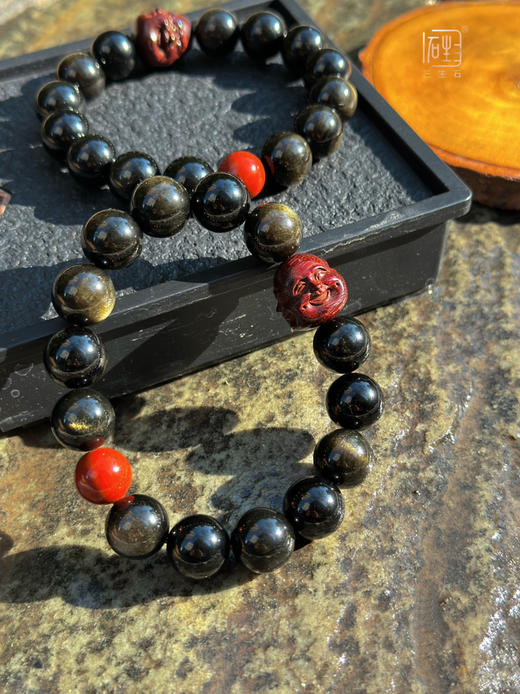 三生石禅.小叶紫檀木四面佛➕金曜石设计手链 商品图2
