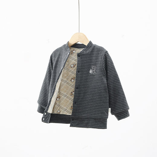 607细条纹压小熊立体标羊毛填充三层棉袄 商品图4