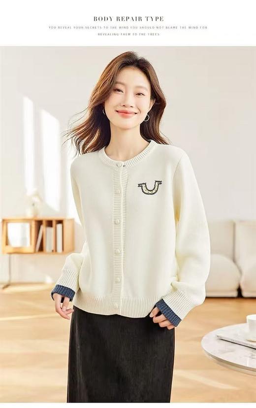 自营【超美针织衫】M13假两件袖口圆领U刺绣开衫毛衣-喜出 商品图0