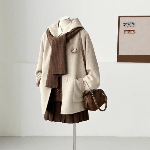 【柔米拿铁】2025设计感秋冬渐变色韩系百搭减龄学院连帽羊毛大衣！ 商品图1