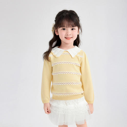 笛莎Deesha 童装女童毛衫2026春新款甜美翻领长袖毛衫 商品图0