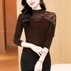 KQL E37M2958洋气百搭大码T恤蕾丝拼接丝绒钉珠长袖高领打底衫 商品缩略图1