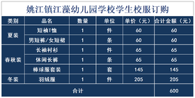 姚江镇江藻幼儿园学校学生校服订购