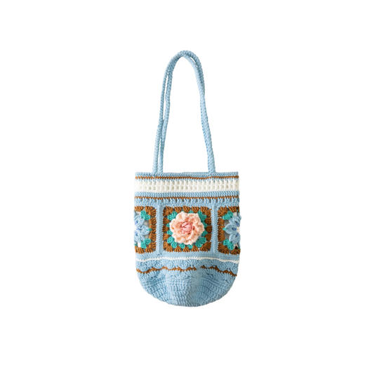 苏苏姐家格纹花簇单肩包手工diy钩针编织包包牛奶棉毛线团材料包 商品图4