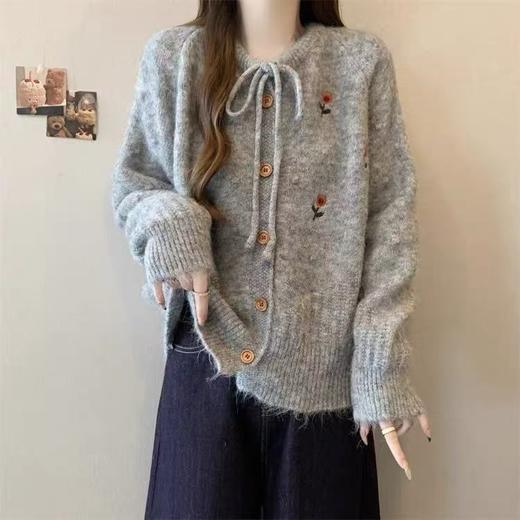 自营【超美针织衫】M14韩系氛围感小花朵系带开衫毛衣-喜出 商品图2