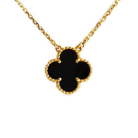 【95新】VCA梵克雅宝Vintage Alhambra系列VCARA45800  中号18K黄金镶黑玛瑙四叶草黑花项链链长约42cm女士 301125NJS07