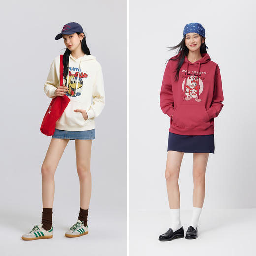 森马迪士尼合作系列卫衣女春中长款连帽宽松印花绣花炸街重磅上衣 商品图4