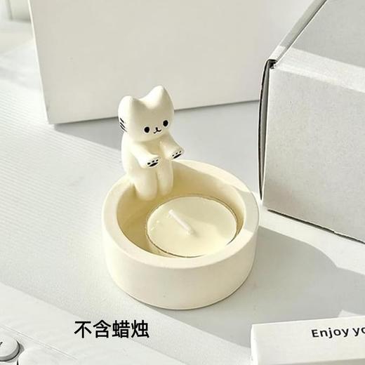 陶瓷款 可爱卡通猫咪桌面烛台 取暖喵创意摆件 家居装饰品 商品图5