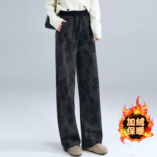 QYM M863-Y加绒保暖阔腿裤时尚豹纹直筒裤气质优雅 商品图2