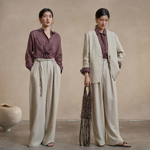 【林栖设计小店】手工钩花|檀木色苎麻衬衣透气肌理感2026早春新款上衣女1961200 商品图2