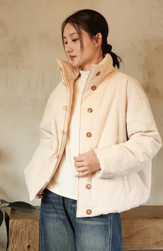 冬季棉服砂洗休闲夹棉素素文艺大气棉服 商品图3
