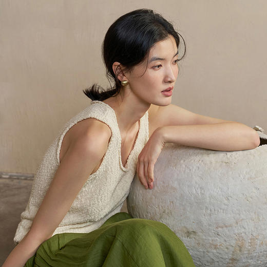 【林栖设计小店】柔光纾影|米白纯棉毛织吊带背心2026早春新款百搭上衣女1961257 商品图4