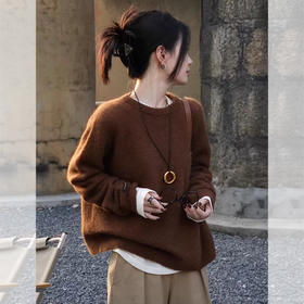 西遇美拉德棕色套头毛衣女2026年春季新款时髦软糯宽松毛针织衫SS060027