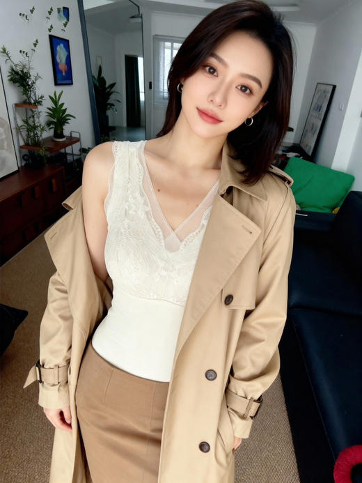 官网1400+ 华家秋冬优可丝磨毛蚕丝内里免穿文胸外穿背心女 法式V领蕾丝保暖吊带 商品图3