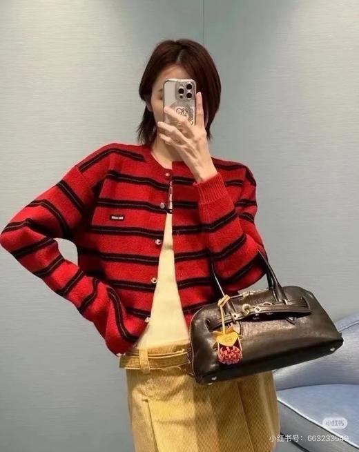 miumi*双层针织徽标贴片条纹开衫 商品图6