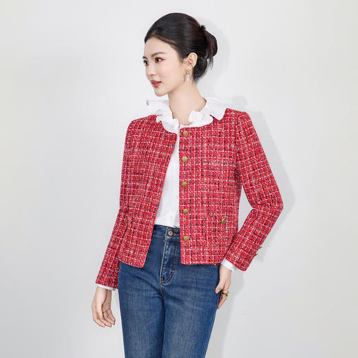 「高货wl」全新升级【铂金会员395/天猫529/差价134】(14842)洛诗琳气质金线色织小香风外套2025秋冬粗花呢羊毛短外套 商品图0