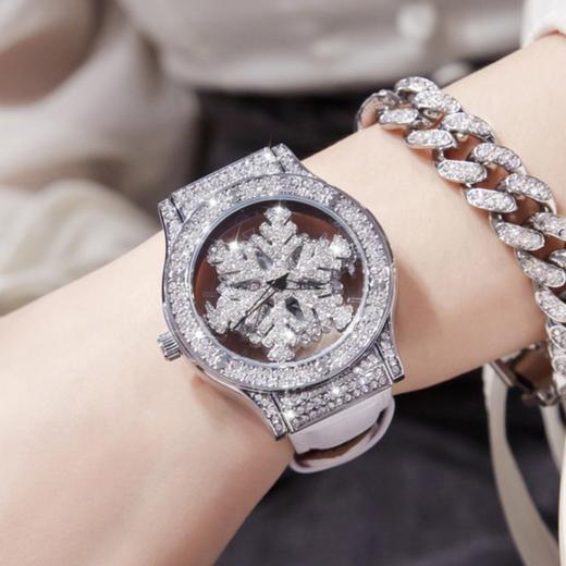 【时来运转❗️雪花女神轻奢手表】优质轴承360°转动，唯美圆盘修饰腕形，透视底盖，柔软亲肤佩戴舒适，爆款女士镂空雪花时来运转防水腕表新款QQ 商品图1