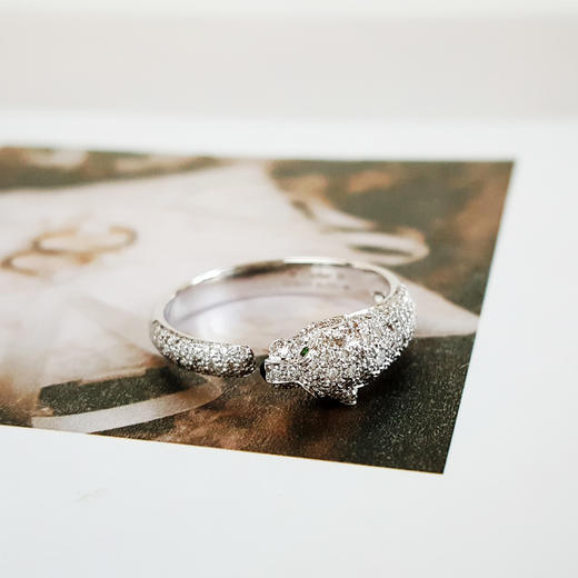 【天然正品】AU750白金时尚经典定制款满钻豹子造型开口钻石戒指58号 071225NJS28 商品图2