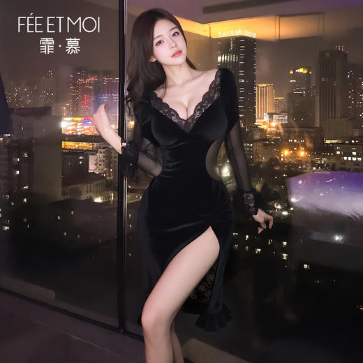 【情趣内衣】霏慕 欲望缠身深V拼接连衣裙ZY193 商品图3