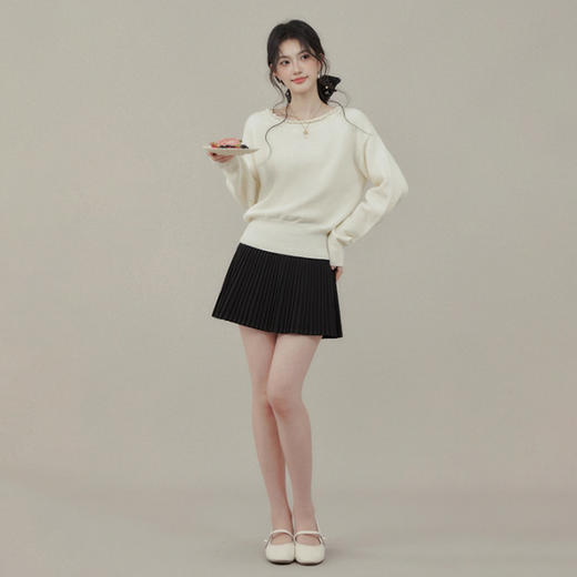 西遇粉色圆领毛衣女2026年春季新甜巧布朗尼珍珠领针织衫上衣内搭SS060029 商品图4