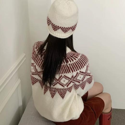 撞色费尔岛（赠送帽子）圆领毛衣2625 商品图3