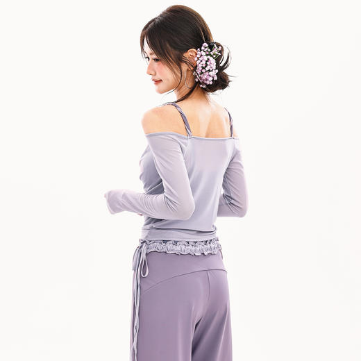 跃牌【禅语梵心】麻花网纱露肩瑜伽服长袖运动文胸一体杯健身服上衣CX5758 商品图4