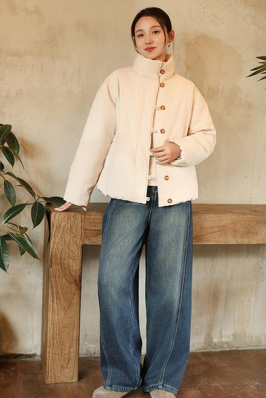 冬季棉服砂洗休闲夹棉素素文艺大气棉服 商品图7