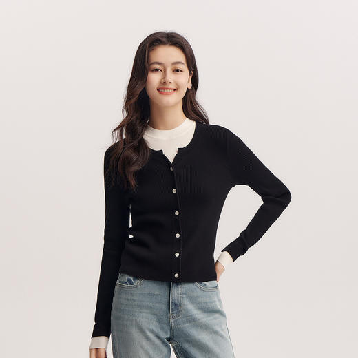 森柔|森马针织开衫女春季紧身背心正肩上衣简约显瘦小个子两件套 商品图2