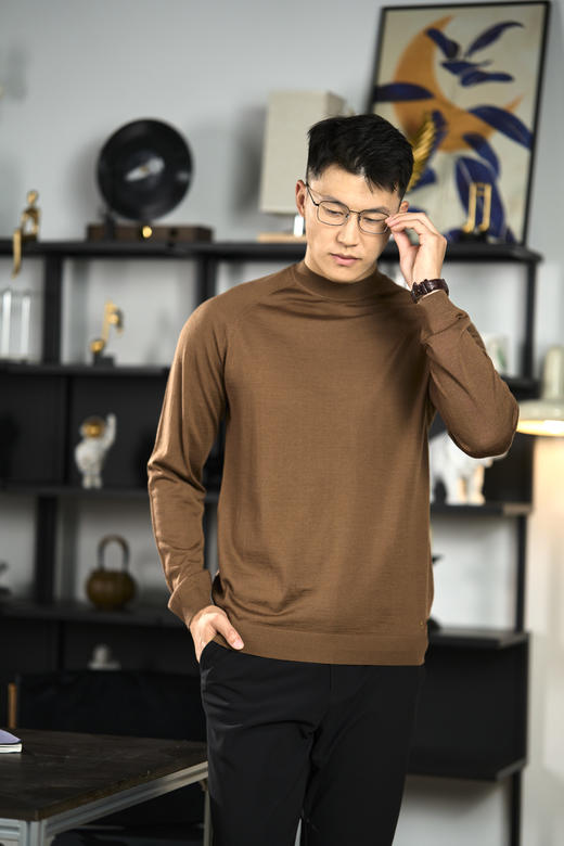 拇指白小T可机洗软柔羊毛半高领长袖T恤无我系列 商品图0