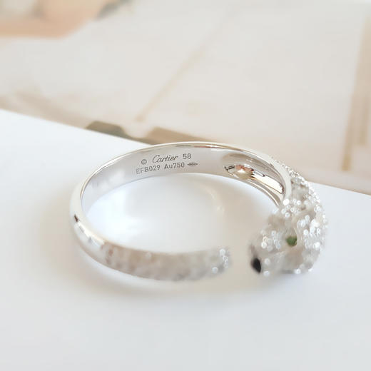 【天然正品】AU750白金时尚经典定制款满钻豹子造型开口钻石戒指58号 071225NJS28 商品图5