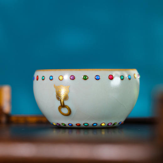 问鼎汝瓷鼎峰系列天青乙巳七宝战鼓杯（描金） 商品图3