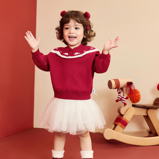 [密扇联名]迷你巴拉女童宝宝贴贴毛衣冬柔软亲肤新中式新年拜年服 商品图2