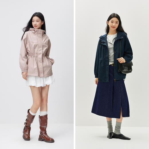 森马牛仔外套女春季中长款宽松做旧连帽落肩收腰夹克女生复古衣服 商品图4