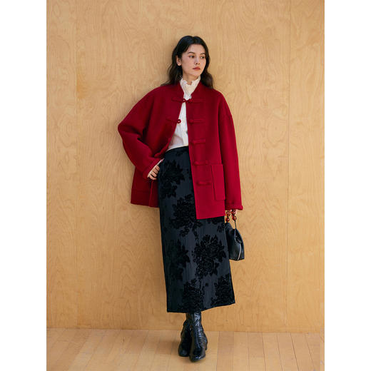 HeyDress植绒花卉提花直筒半裙 商品图3