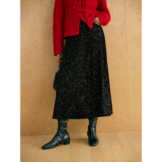 HeyDress斜裁松紧腰亮片半裙 商品图0