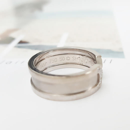 【95新】Cartier卡地亚B404425018K白金镶钻天使之吻开口戒指50号、宽度6.5mm中性款 051225NJS14 商品图4