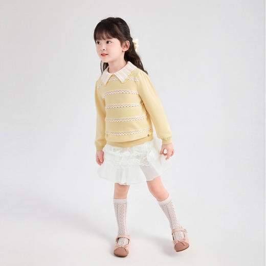 笛莎Deesha 童装女童毛衫2026春新款甜美翻领长袖毛衫 商品图2