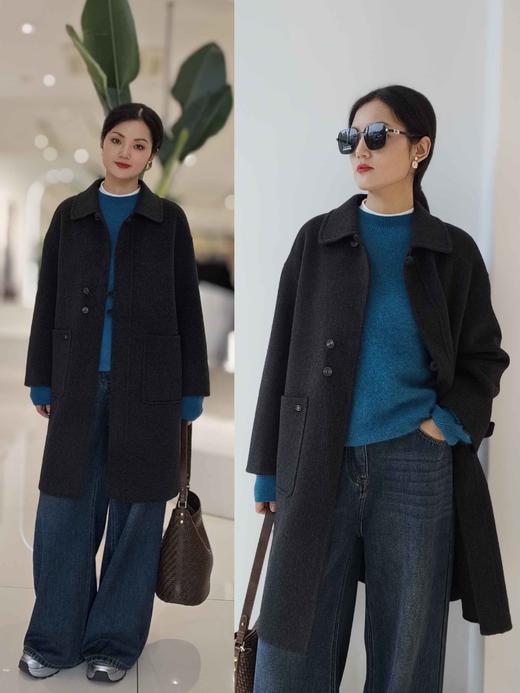 58J595时尚款双袋长款羊绒大衣 商品图1