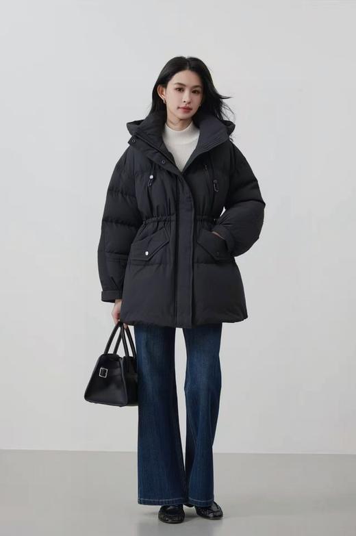 收腰款【羽绒服】6972 新国标90白鸭绒韩系中款冬季保暖收腰连帽羽绒服-喜出 商品图2