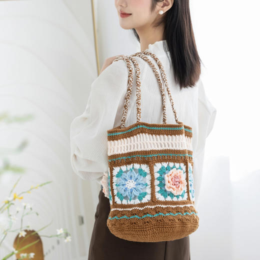 苏苏姐家格纹花簇单肩包手工diy钩针编织包包牛奶棉毛线团材料包 商品图2